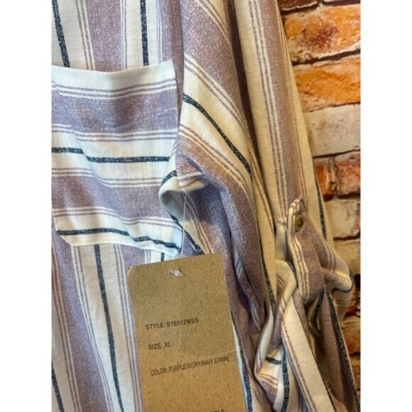 NEW purple ivory Eden & Olivia striped  3/4 sleeve top blouse women's size XL - Picture 7 of 7